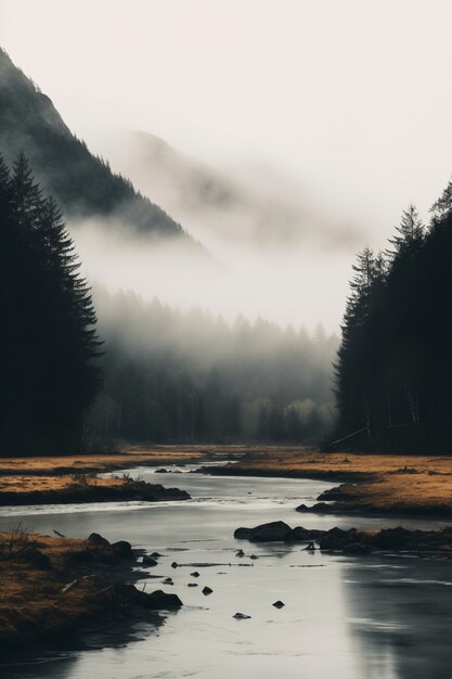 Bellissimo paesaggio naturale con fiume e vegetazione