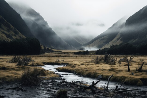 Bellissimo paesaggio naturale con fiume e vegetazione