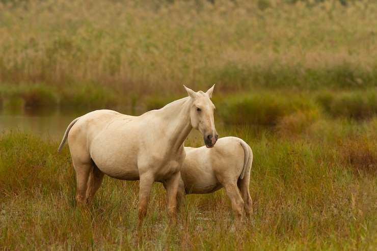 Foto gratuito bellissimo scatto di due cavalli in un campo