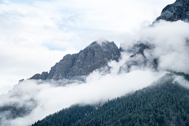 Bellissimo scatto di montagne nebbiose