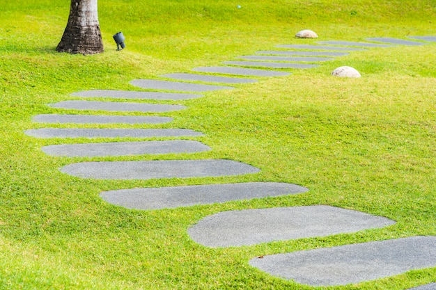 Bellissimo sentiero in pietra a piedi e correre nel giardino