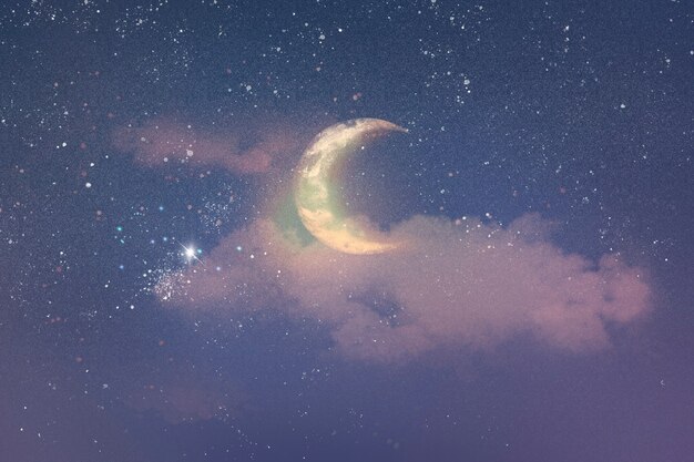 Bellissimo sfondo del cielo notturno con mezza luna e stelle