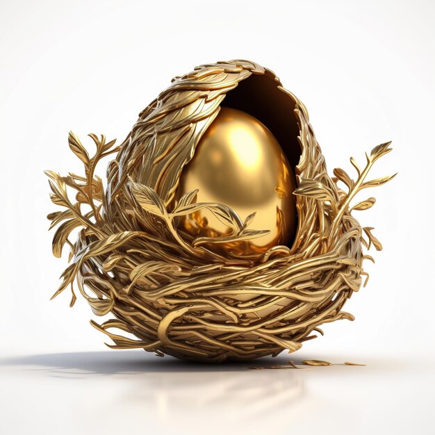 Bellissimo uovo d'oro lucido nel nido dell'uccello L'uovo d'oro nel nido generativo ai