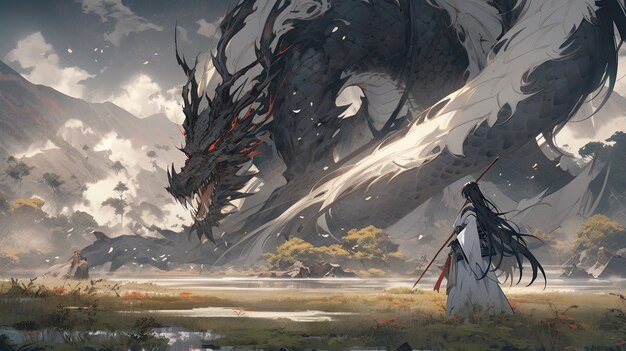 Bestia dragone mitica in stile anime
