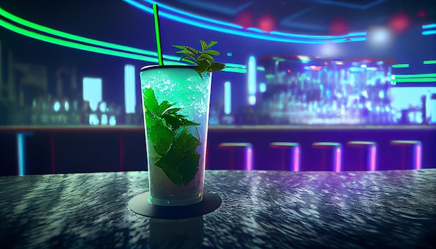 Bicchiere da cocktail ghiaccio lime e menta mojito generativo AI