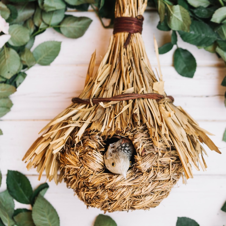 Foto gratuito birdhouse in corona verde