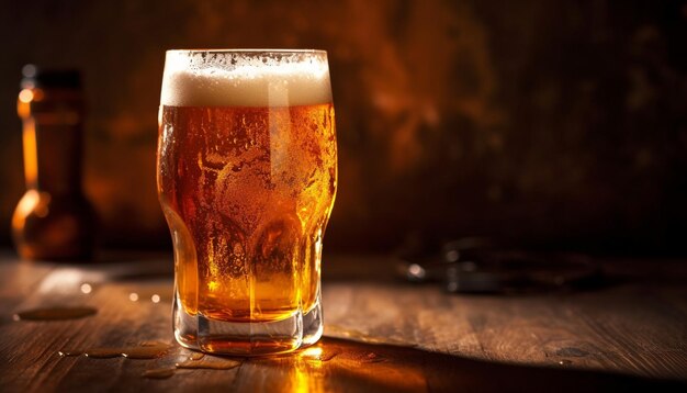 Birra schiumosa in un bicchiere da pinta rinfrescante generato dall'intelligenza artificiale
