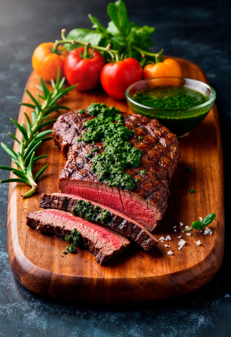 Foto gratuito bistecca alla griglia con salsa chimichurri