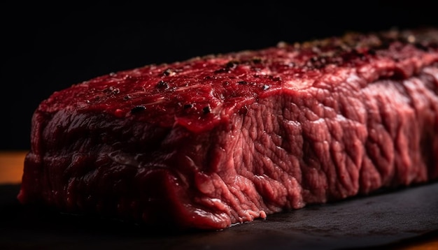 Bistecca di controfiletto alla griglia carne marmorizzata concentrarsi sul pasto gourmet in primo piano generato dall'intelligenza artificiale