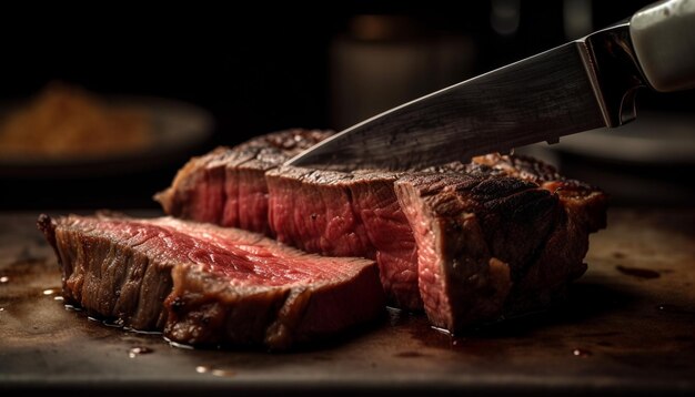 Bistecca di filetto alla griglia pasto rustico su legno generato da AI