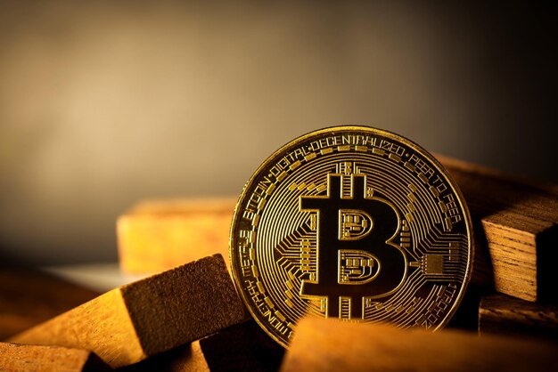 Bitcoin criptovaluta denaro digitale moneta d'oro tecnologia e concetto di business