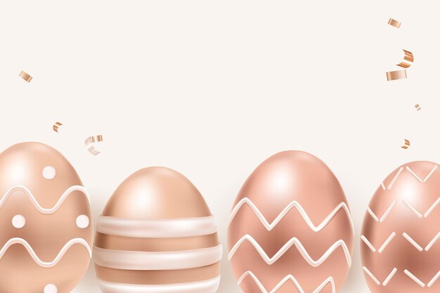 Bordo 3D delle uova di Pasqua in oro rosa su sfondo beige celebrazione