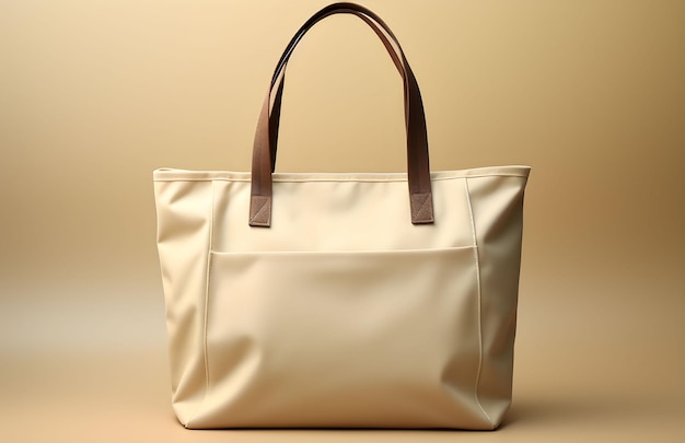 borsa tote vuota mockup vuota su sfondo beige chiaro