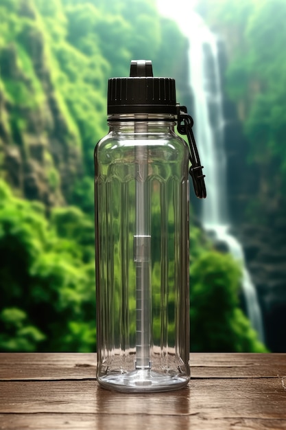 Bottiglia d'acqua trasparente all'aperto