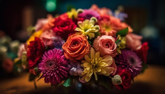 Bouquet fresco di fiori multicolori per la celebrazione del matrimonio generato dall'IA