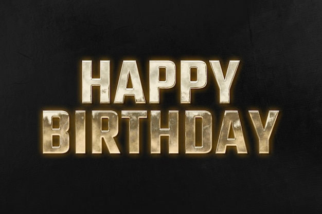 Buon compleanno 3d tipografia dorata su sfondo nero