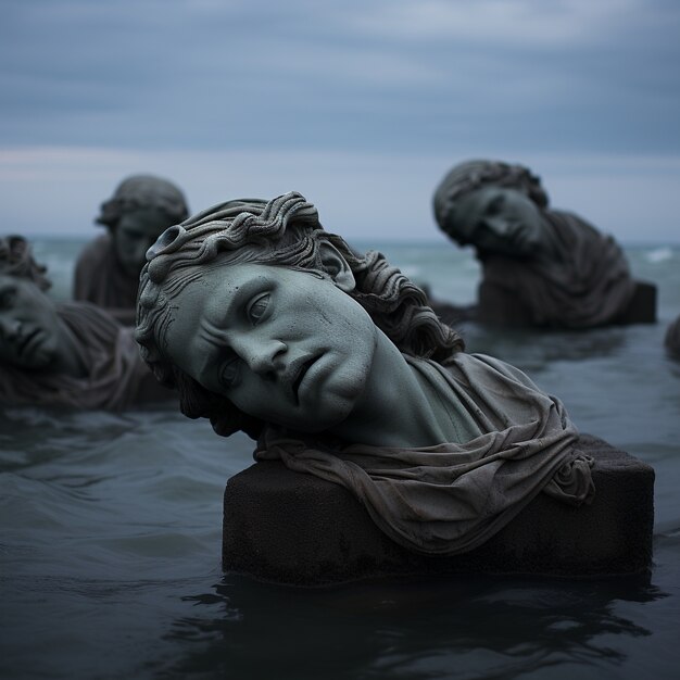 Busti greci galleggianti sull'acqua
