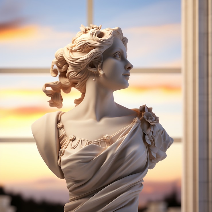 Foto gratuito busto greco nel tempio