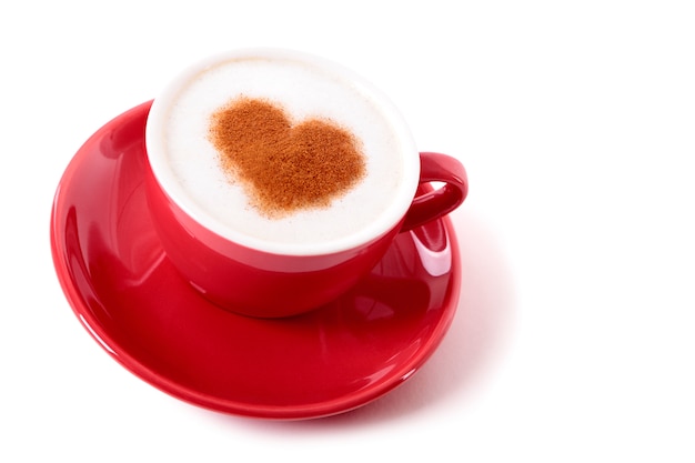 caffè San Valentino con forma a cuore spolverata di cioccolato