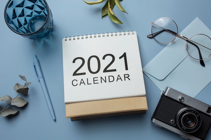 Foto gratuito calendario 2021 vista dall'alto