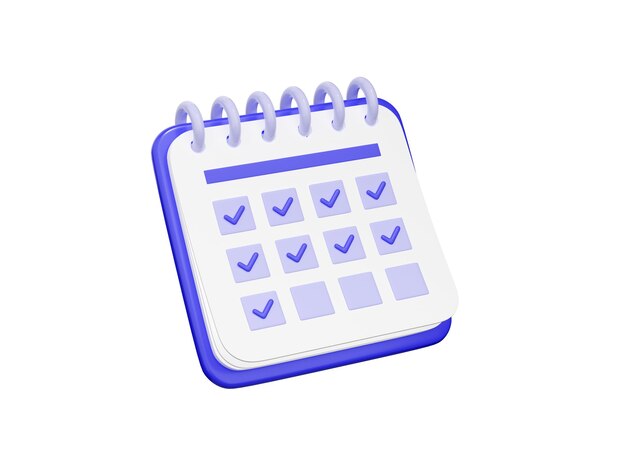 Calendario con l'icona 3d della pianificazione della data dell'elenco di controllo