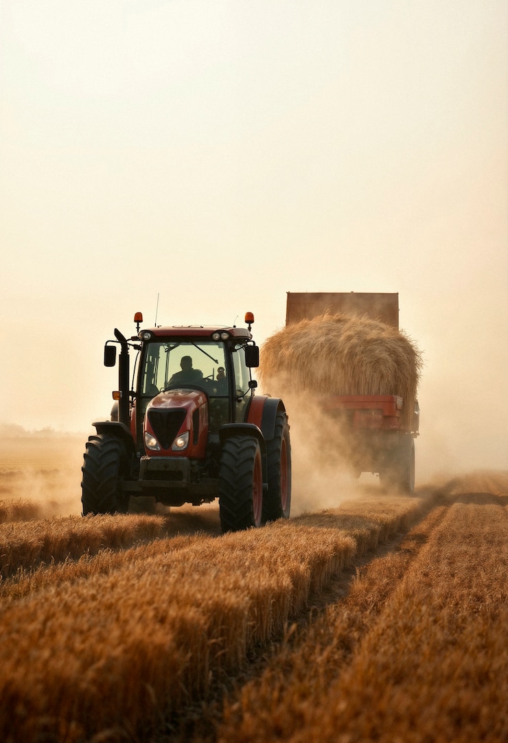 Foto gratuito camion al lavoro su un campo durante una giornata di sole