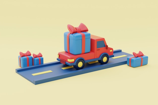 Camion rosso che consegna i regali di natale