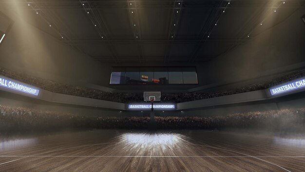 Campo da basket con fan di persone L'arena sportiva rende l'illustrazione 3D