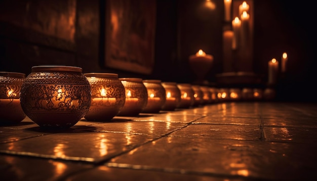 Candele accese che illuminano una pacifica celebrazione spirituale generata dall'IA