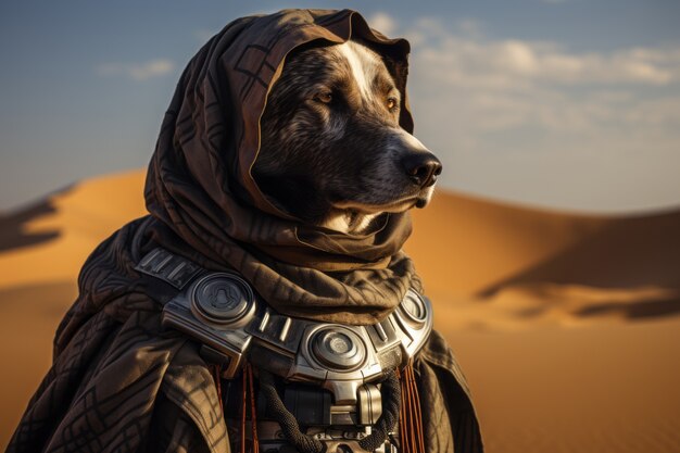 Cane in stile futuristico nel deserto