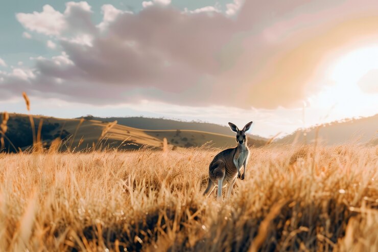 Foto gratuito canguri al tramonto in stile onirico