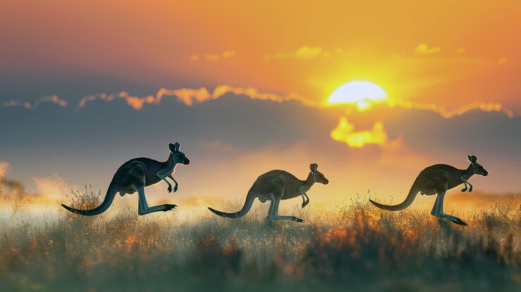 Foto gratuito canguri al tramonto in stile onirico
