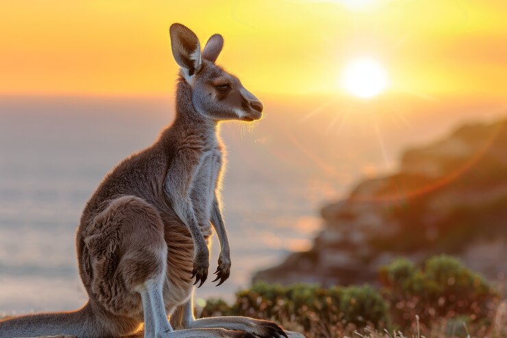 Foto gratuito canguri al tramonto in stile onirico