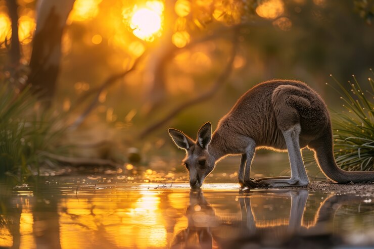 Foto gratuito canguri al tramonto in stile onirico