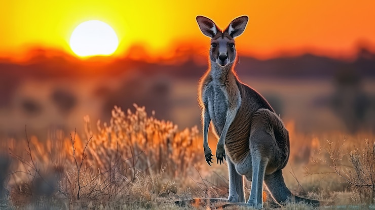 Foto gratuito canguri al tramonto in stile onirico