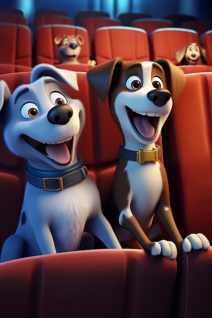 Cani 3D al cinema che guardano un film