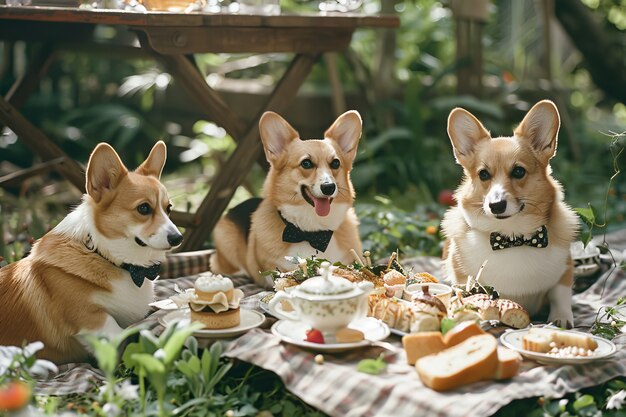 Cani che fanno picnic all'aperto