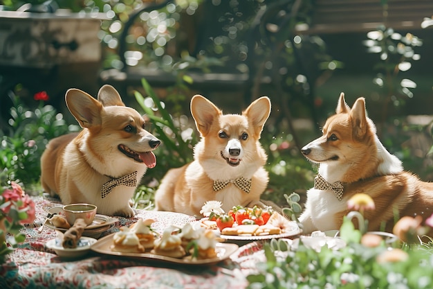 Cani che fanno picnic all'aperto