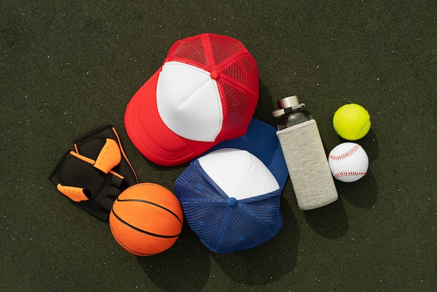 Cappello trucker con baseball e pallina da tennis