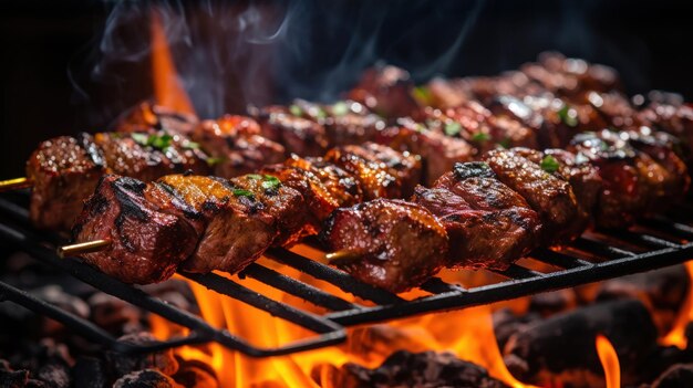 Carne appesa su spiedini alla griglia