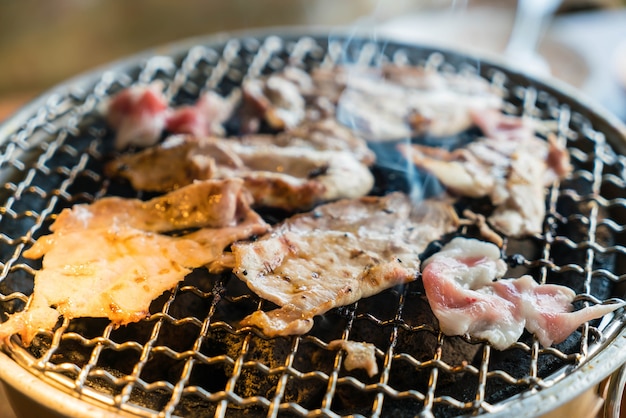 Carne di maiale sulla griglia del carbone di legna