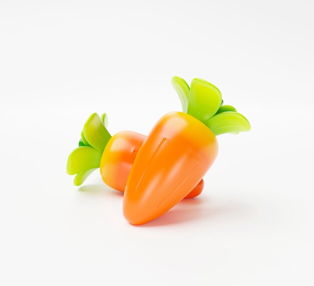 Carota sana icona vegetale biologico cartone animato su sfondo bianco 3d illustrazione