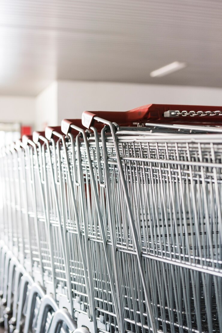 Foto gratuito carrelli della spesa fuori dal supermercato