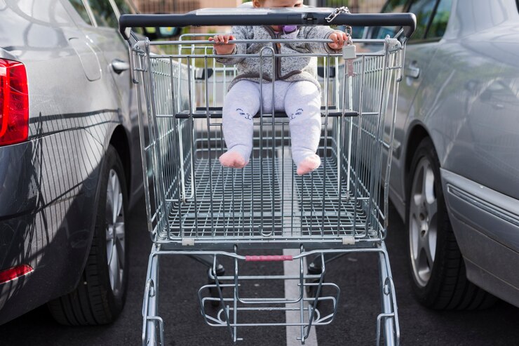 Foto gratuito carrello della spesa con un bambino