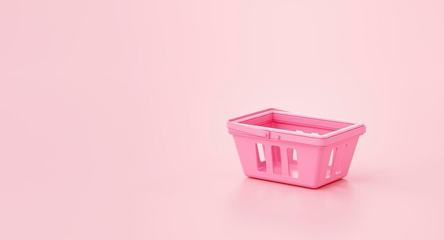 Carrello vuoto shopping online concetto su sfondo rosa rendering 3d