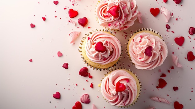 Cartolina di San Valentino con cupcakes su sfondo bianco isolato