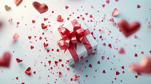 Cartolina di San Valentino con rose a forma di cuore regalo e candele su sfondo bianco