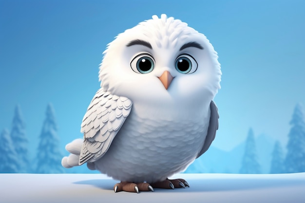 Cartoony snowy owl carino in natura