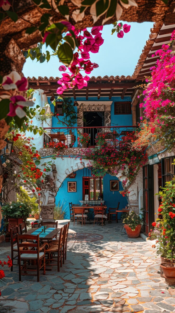 Foto gratuito casa tradizionale messicana colorata