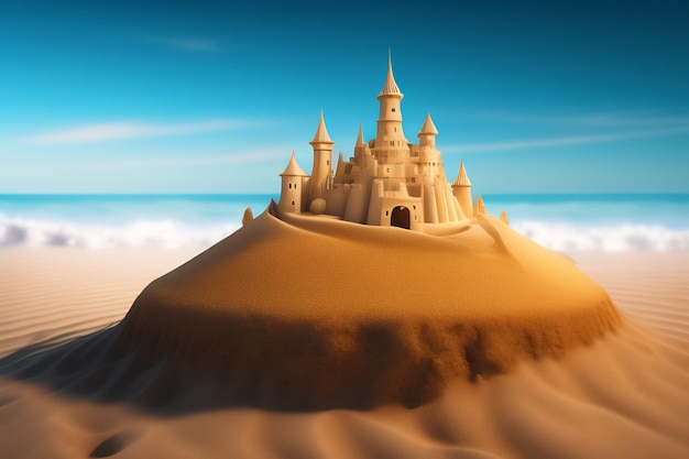 Castello di sabbia su una collina nel cielo